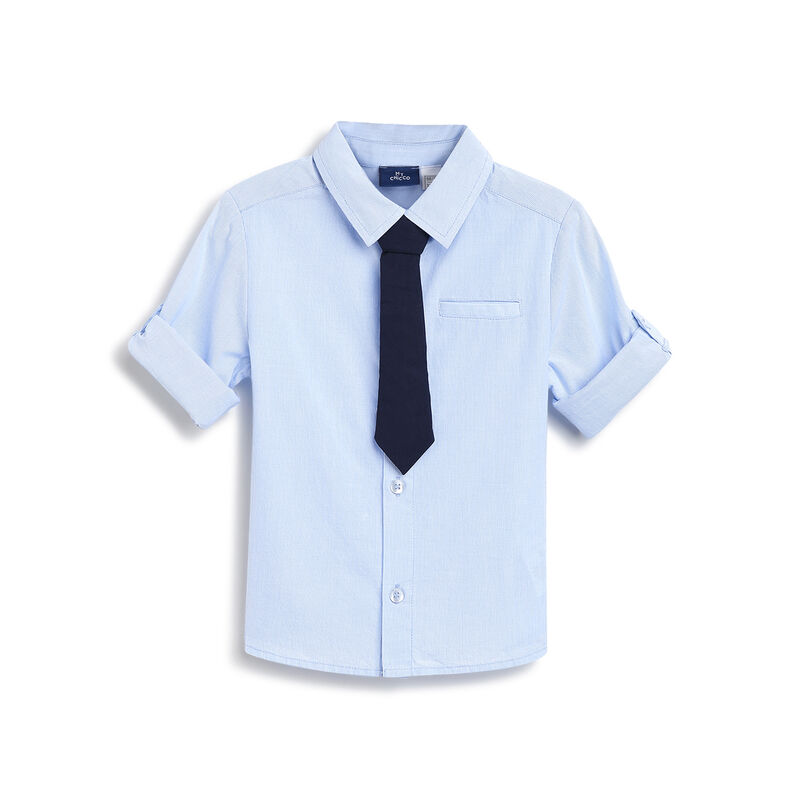 Boys Blue Solid Long Sleeve Shirt image number 0